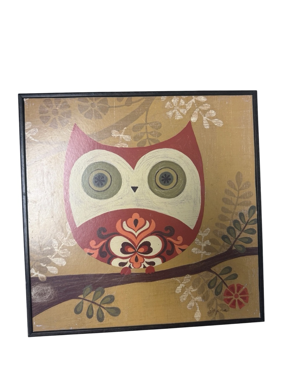 Folk-Art Owl Wall Print Retro style Owl art Print